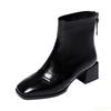 Autumn Winter Fashion Back Zipper Thick Heel Middle Heel Short Boots for Women Retro Square Head Versatile Women's Boots