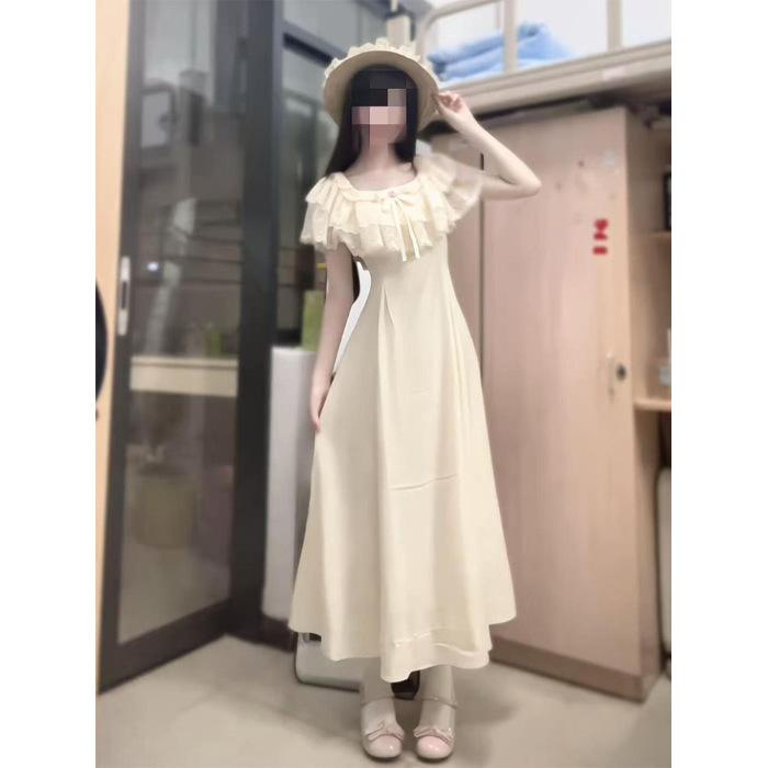 

Fragrant Japanese lolita sweet elegance vintage cape lace summer lace dress long dress S абрикосовый