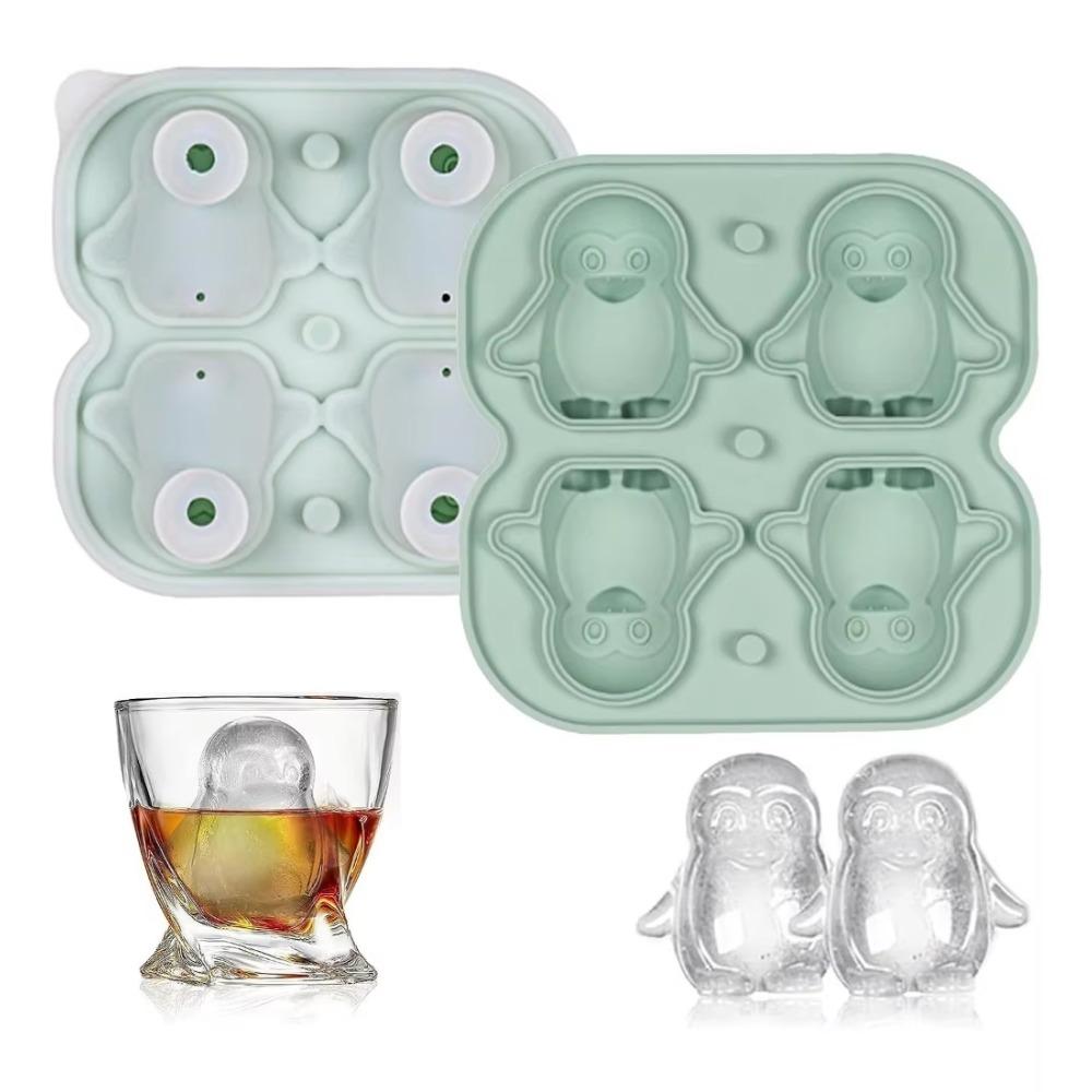Penguin Ice Cube Mold,2.2 inch Large Thick Silicone Whiskey Ice Mold,Fun Shape Suitable for  Cocktails Bourbon , Ice Cube Tray зелёный