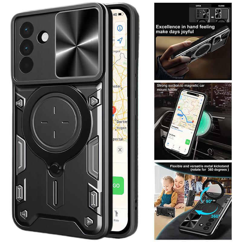 Etui na Samsung Galaxy A06 A16 A26 A36 A56 Pancerne Etui na Telefon z Przesuwną Osłoną Aparatu Dla Samsung A 06 16 26 36 56 5G Uchwyt Pierścieniowy Tylna Pokrywa