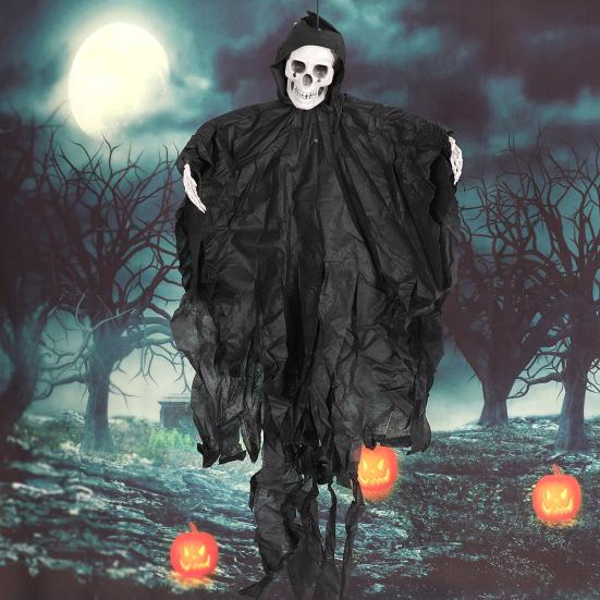 Halloween Hengende Skalle Spøkelse Skummel Grim Reaper Skjelettdekorasjon for Utegård Veranda Spøkelseshus Festdekor