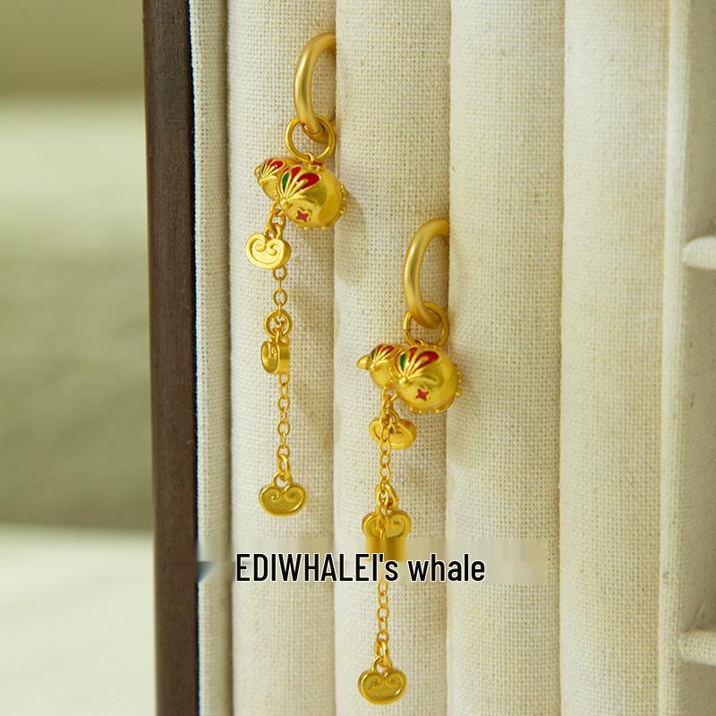 

Chinese Prosperity Gourd Tassel Earrings with Gold and Jade золотой