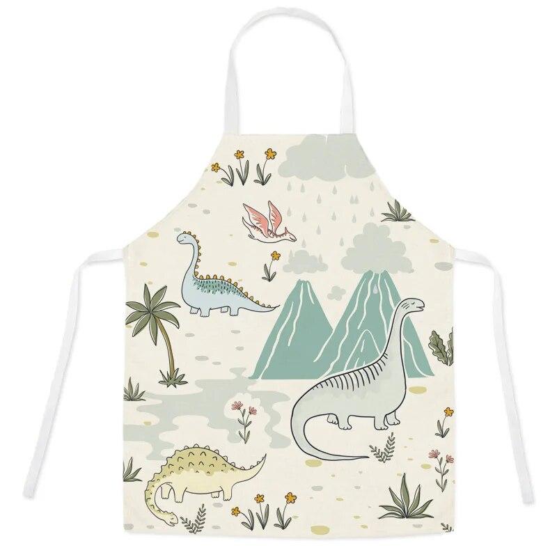 Cute Cartoon Dinosaur Apron Children's Kitchen Cooking Linen Apron Adult Children Bib Apron Cleaning Apron 47X38CM 68X55CM