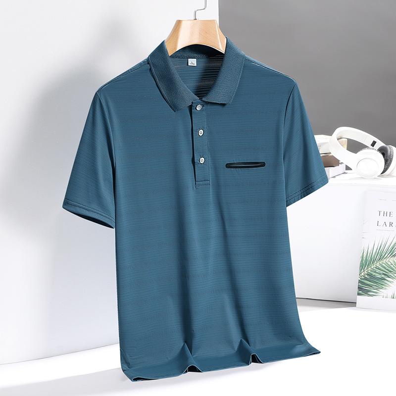 Men's ice silk T-shirt men's light business solid color short-sleeved top POLO shirt