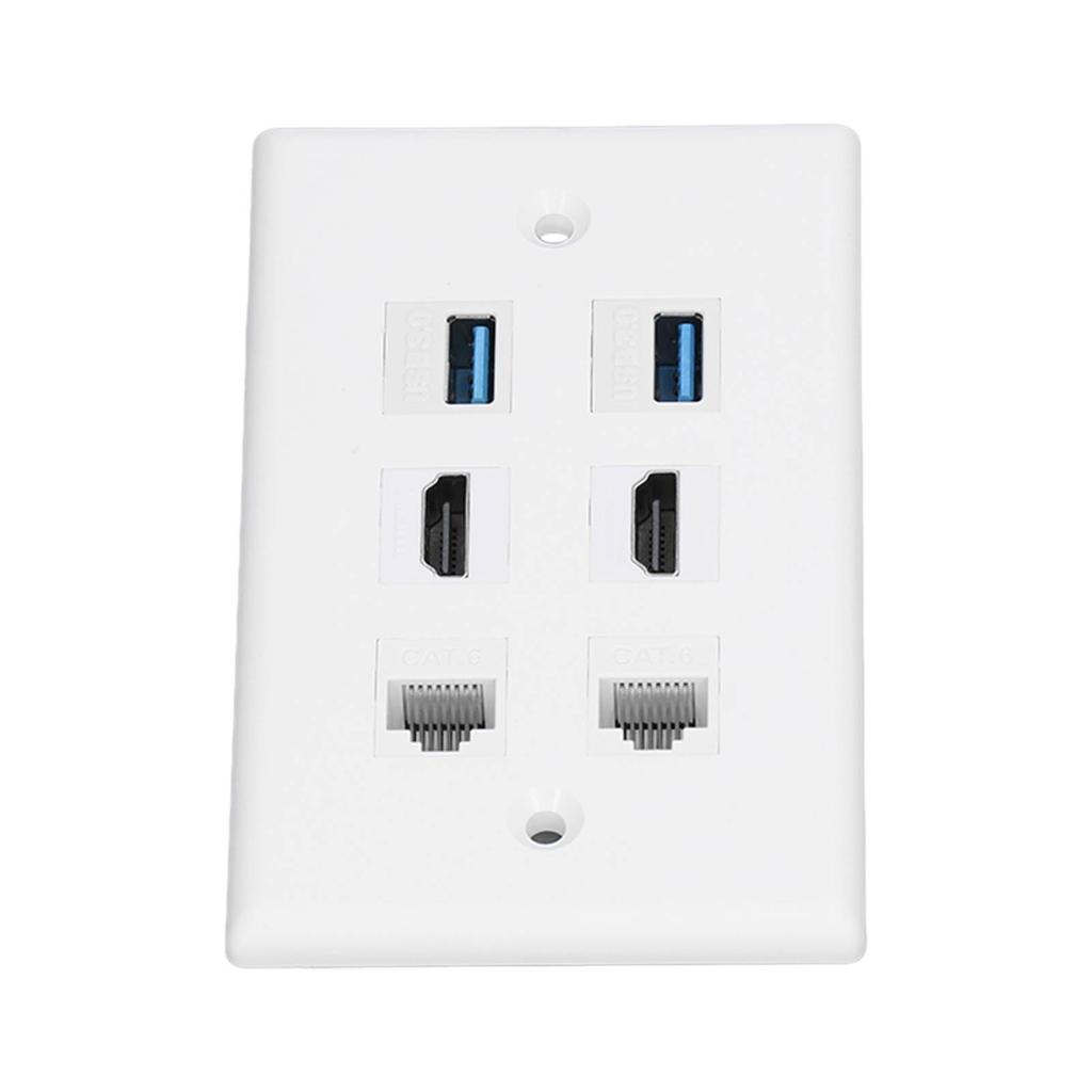 6 Port Wall Plate 2xHD Multimedia Interface 2xCat6 2xUSB3.0 RJ45 Ethernet Wall Plate for HDTV
