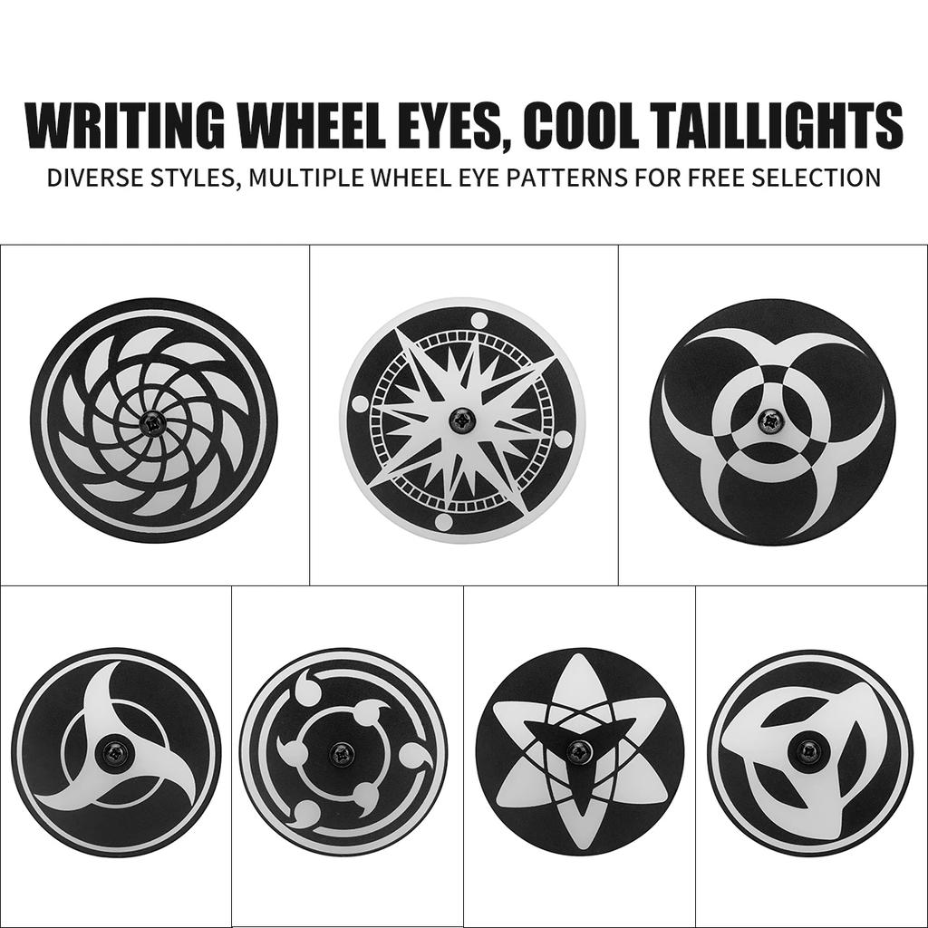1x Motorcycle LED Anime Cool Rotating Wheel Eyes Decorative Rear Tail Light RGB Angel Eye Aperture Automobile Fog Lamp JDM
