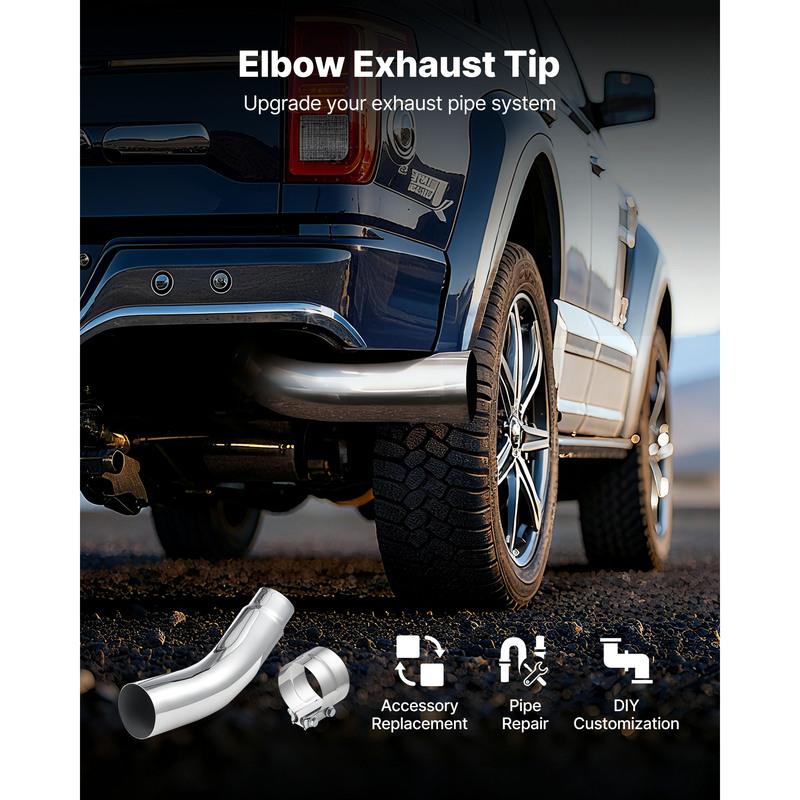 SucceBuy Elbow Exhaust Tip Chrome Turn Down Exhaust Tip w/ Clamp for Truck Car Chrome Structure for High Temperature Resistance