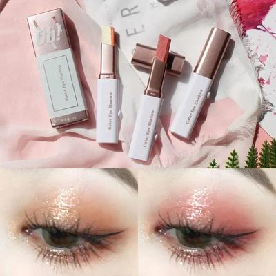 Novo Bastão de Sombra para Olhos de Veludo 2 em 1 Maquiagem Preguiçosa para Olhos Gradiente Duplo Profissional Impermeável Brilho Metálico Sombra para Olhos Mulheres