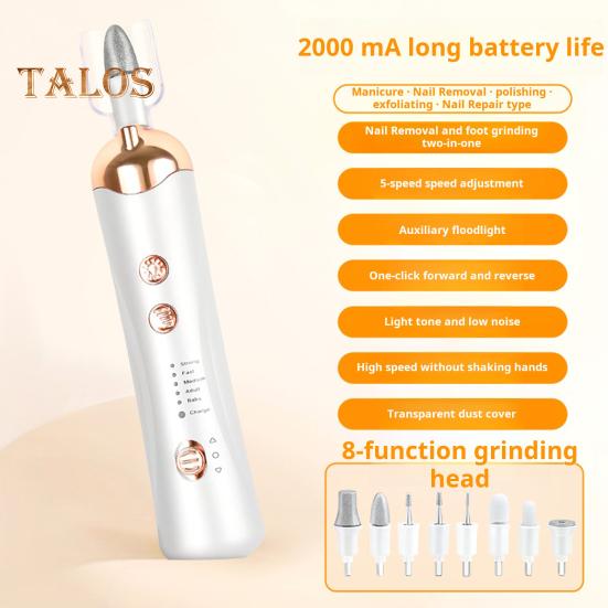 Electric Nail Drill with 8 Drill Bits LED Light USB Rechargeable Modes Adjustable Nail File Machine Portable Acrylic Gel Nail Polish Removal Manicure