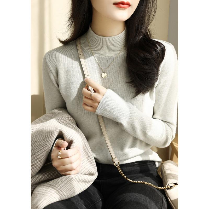 Black Knitted Bottoming Shirt Women's Spring and Autumn New Slim-fit Semi-turtleneck Long-sleeved Solid-color Inner Sweater