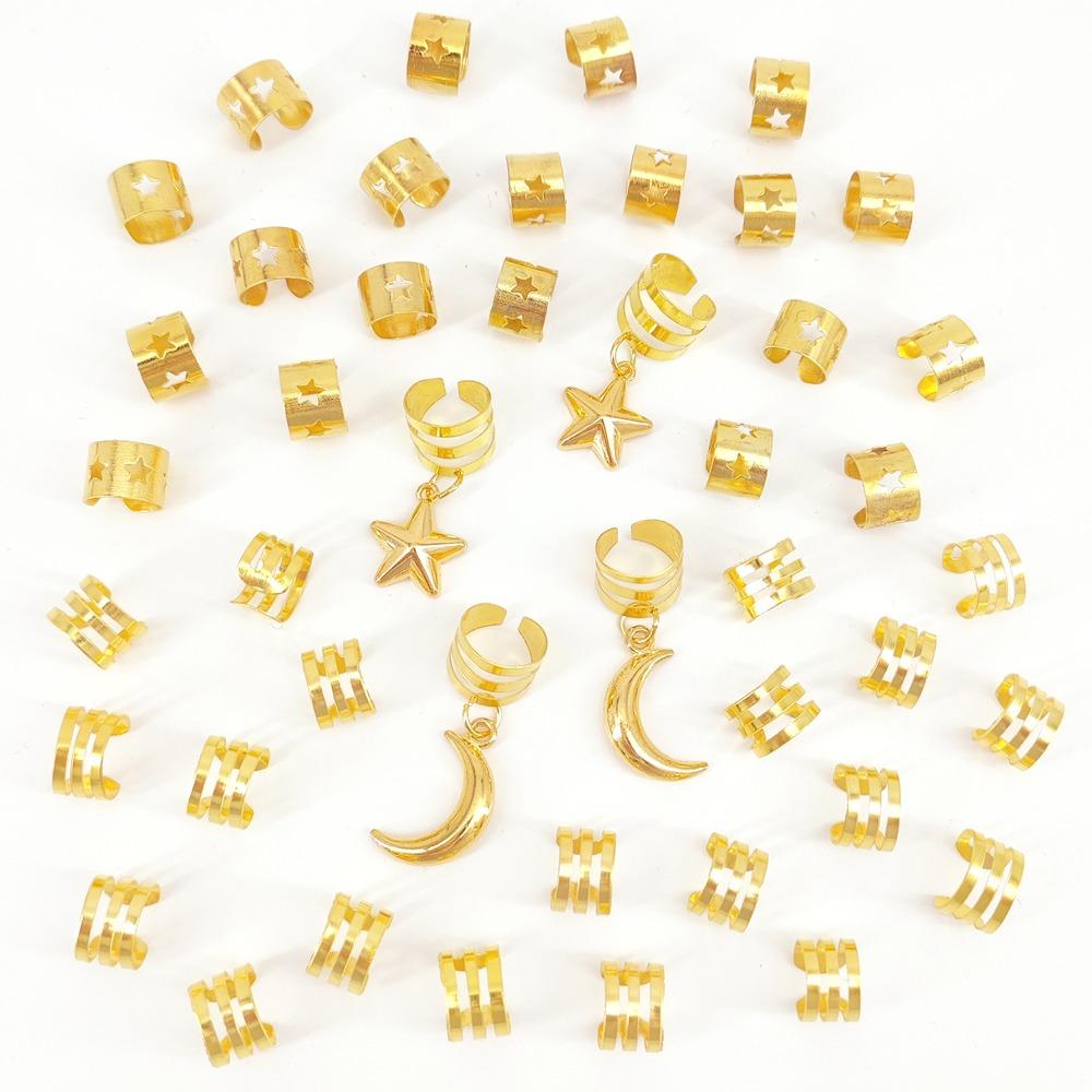 44pcs Stars Moon Hollow Out Hair Ring Dread Locks Hair Braid Tubes Dreadlocks Beads Decor