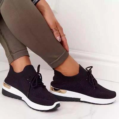 Fashion New Women Sneakers Ladies Solid Color Vulcanized Shoes Lace-Up Round Toe Wedge Ladies Shoes Outdoor Casual Comfy Female Footwear