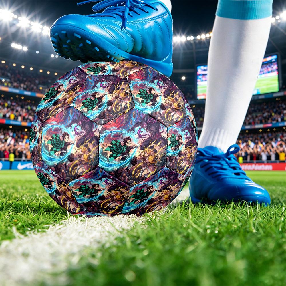 Demon Slayer Printed Size 5 Standard Football, Waterproof PU Training Soccer Ball for Outdoor Sports