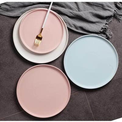 Round Solid Dinner Plates Matte Ceramic Flat Steak Trays Beef Spaghetti Dishware Salad Kitchen Tableware Dessert Dishes