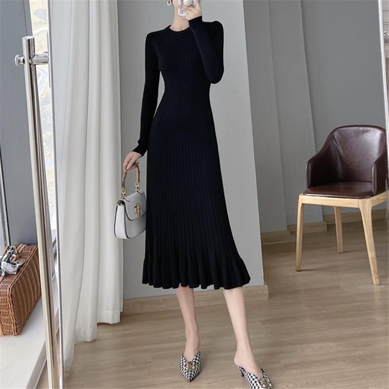 Spring and Autumn Sweater Dress Women Knitted Tunic Long Basic Dress Slim Winter Sexy Warm Black Long Sleeve Dress