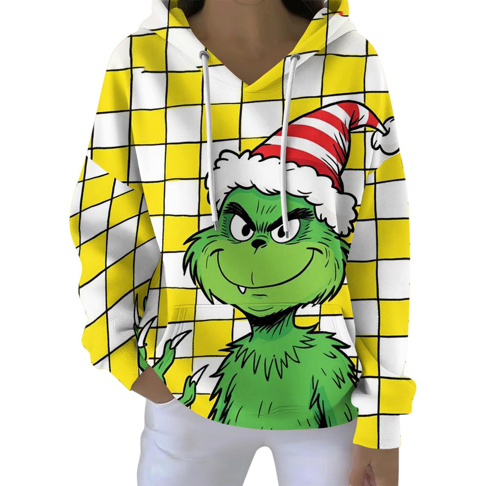 

Женский свободный и удобный свитшот с V-образным вырезом на кулиске, с длинными рукавами и рождественским принтом XXXL жёлтый