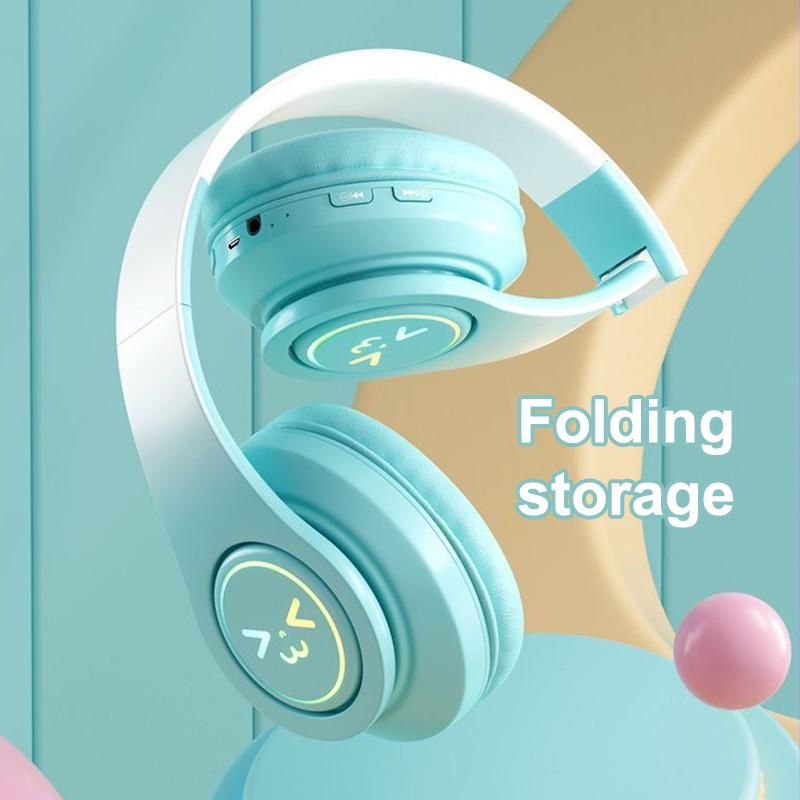 Cute Bluetooth Headphones Gradient Color Gaming Headphones Over-Ear Wireless Headset With Led Flashing, Lightweight Head-Mounted