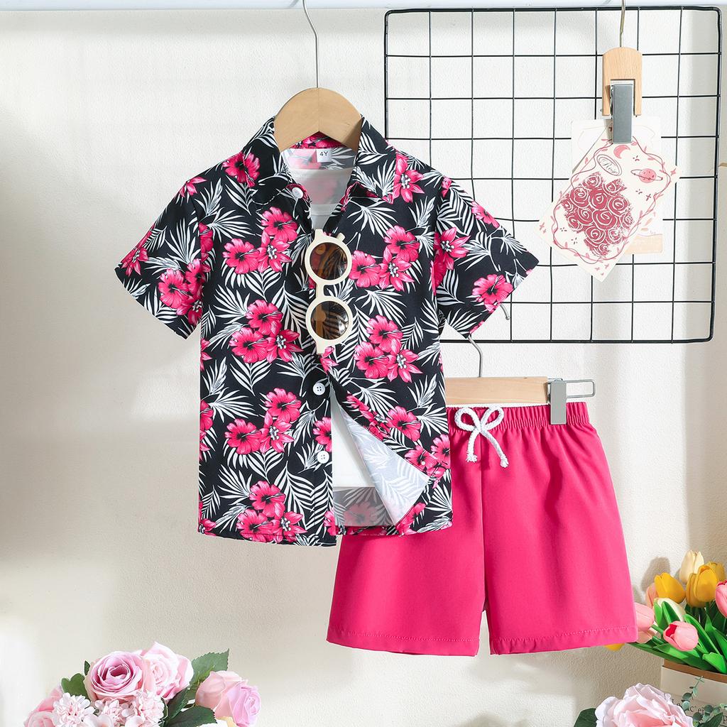 Boys' Tropical Leaf Print Shirt & Shorts 2Pcs Outfit