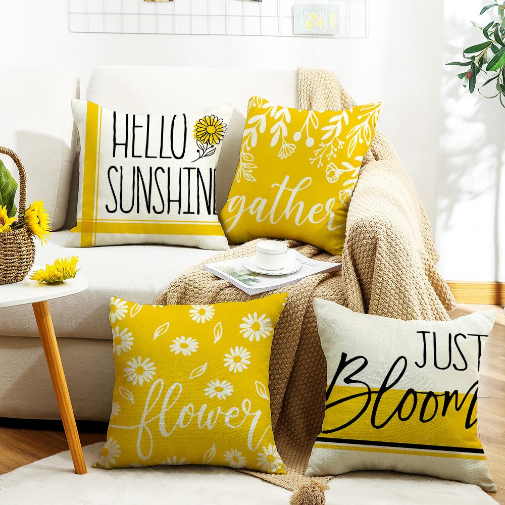 New Pillow Summer Yellow Daisy Home Sunshine Cushion Linen Pillow Case