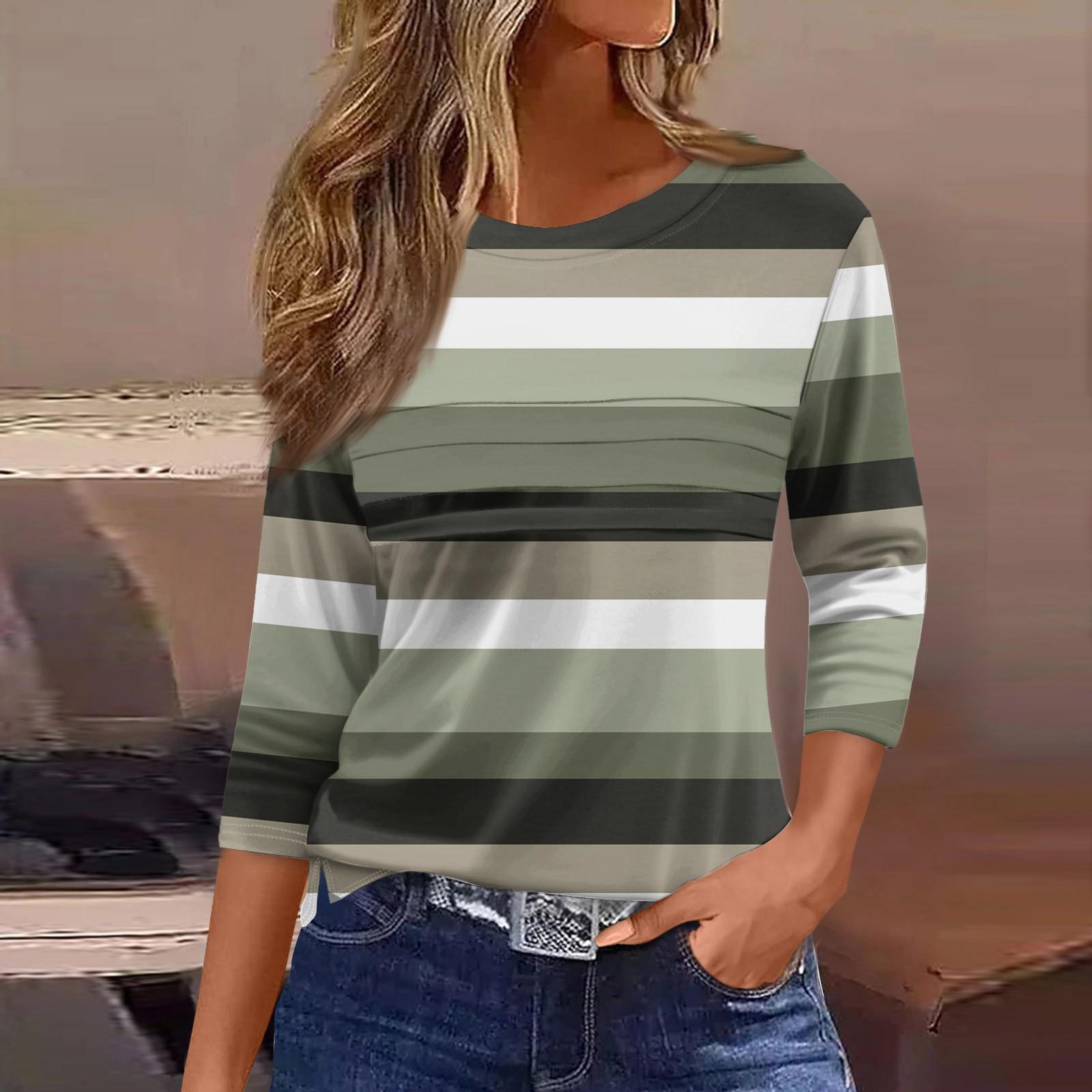 

Женская мода повседневный свободный топ с рукавом 3/4 в полоску с круглым вырезом M