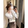 Women's Trendy Lace Patchwork V-Neck Fleece Long Sleeve Base Layer Top for 2026 Autumn/Winter.