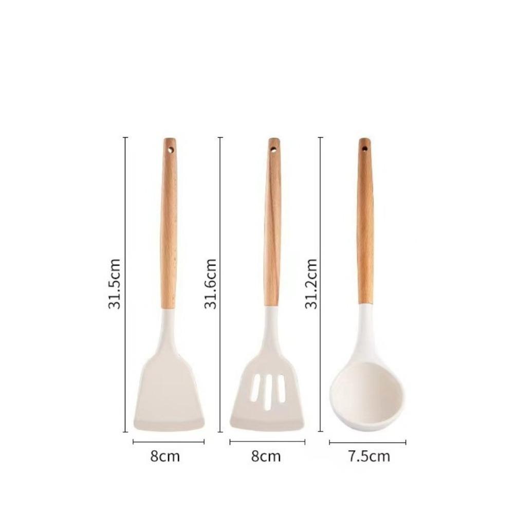 Silicone Kitchen Cookware Utensils High Temperature Resistant Wooden Handle Kitchenware Set Food Grade