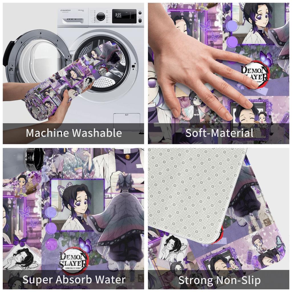 Demon Slayer Kocho Shinobu Doormat Anti-Slip Bath Kitchen Mat Garden Garage Door Floor Entrance Carpet Rug