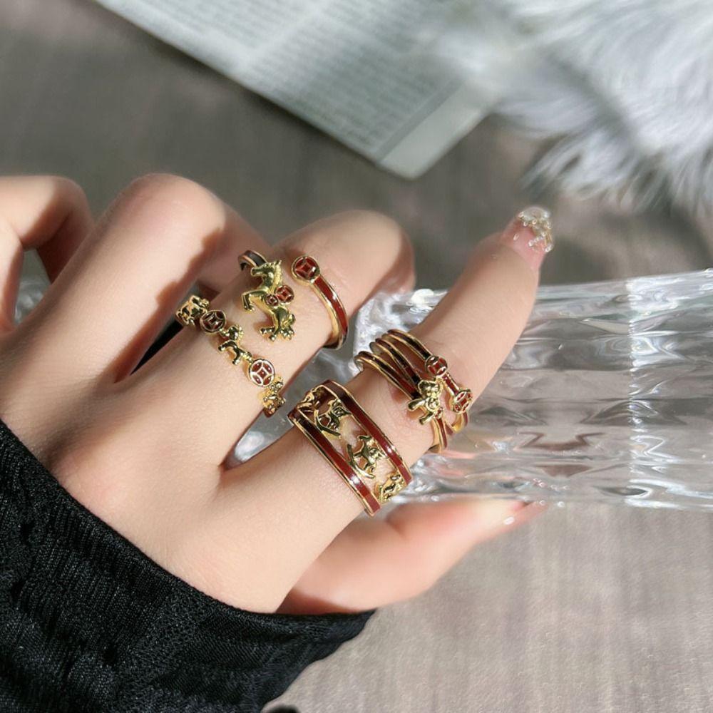 Adjustable Zodiac Horse Ring Cartoon Opening Ring Creative New Year Rings Gift