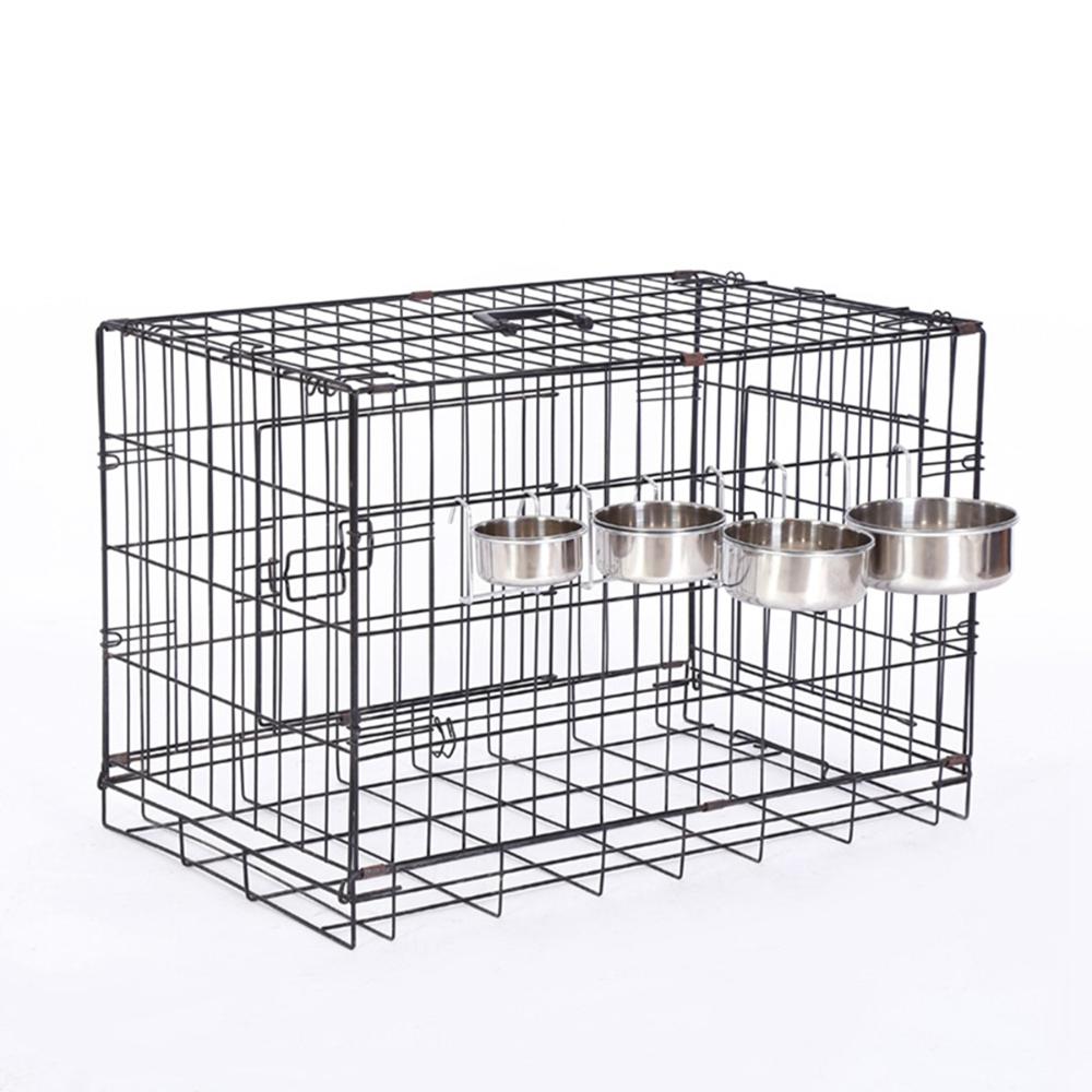 Animals Rabbit Puppy Hang-on Stainless Steel Cage Cup Dog Feeding Bowl Water Drinker Bird Feeder