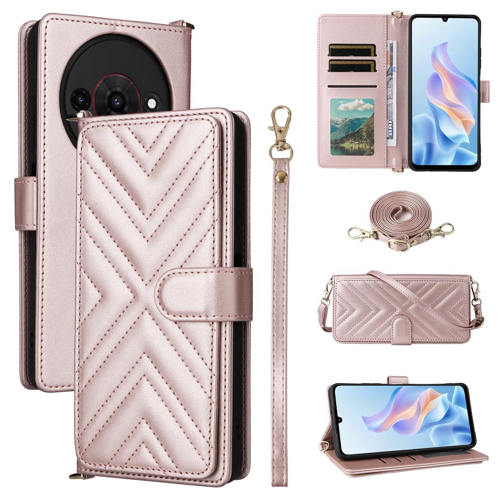 For ZTE Blade A76 5G Case with Shoulder/Wrist Strap Leather Phone Cover Stand Wallet