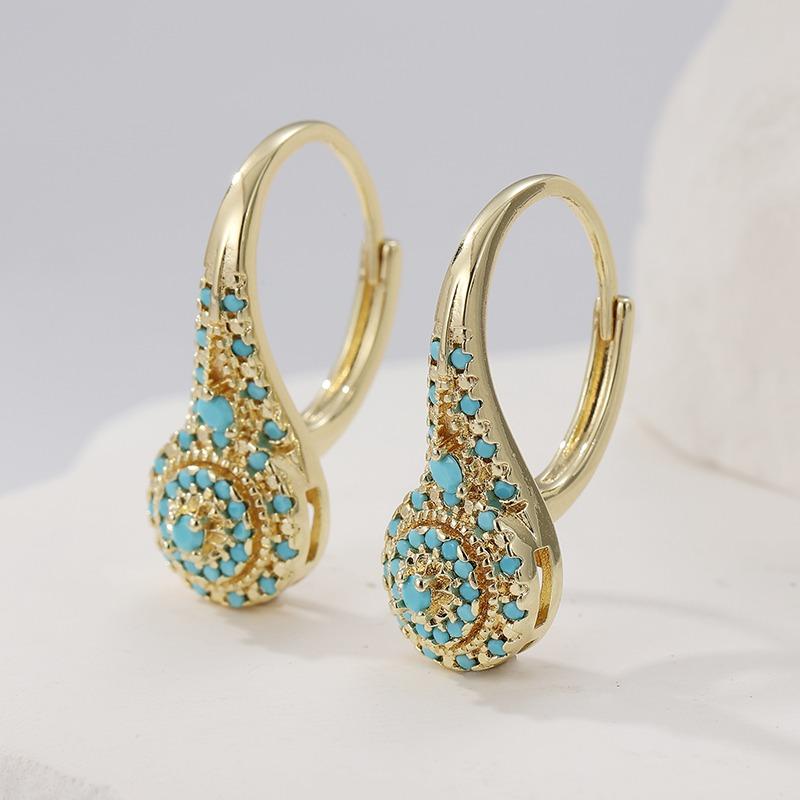 Elegant  Synthetic Turquoise Golden Plated Hoop Earrings for Women Exquisite Formal Occasions Banquet Jewelry Accessories