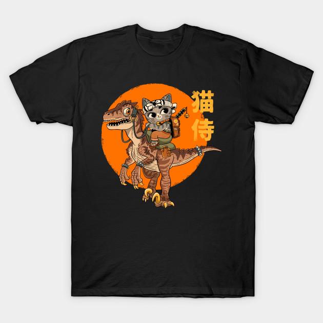 Men Black Print T-shirt Raptor Rider Samurai No-Cut Transfer Paper Print Cotton Tshirt S