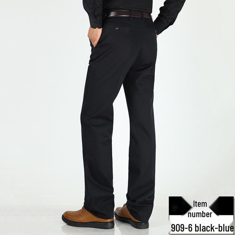 Men's Cotton Casual Pants - Autumn/Winter, Loose Fit, High Waist, Straight Leg, Middle-Aged To Elderly