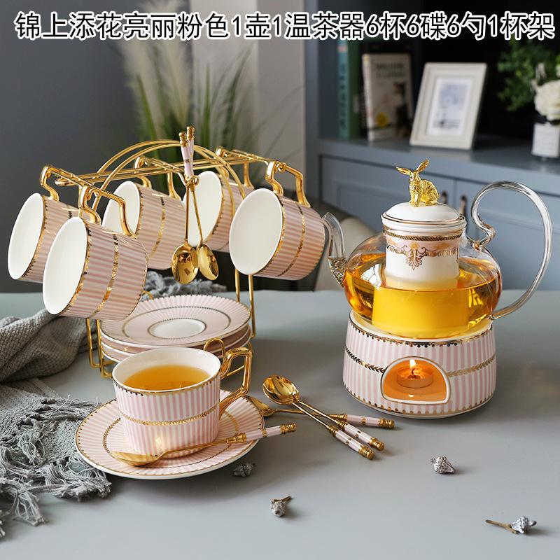 Household Flower Teapot Set, Glass Boiled Fruit Teapot, Ceramic Afternoon Tea Flower Fruit Teacup Tea Set, Candle Heating