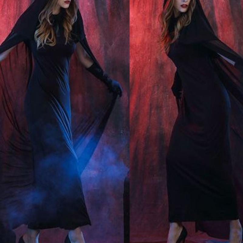 Halloween Cosplay Costumes Death Hell Witch Devil for Vampire Uniform Black Long Dress Glove Cloak Party Carnival Masque
