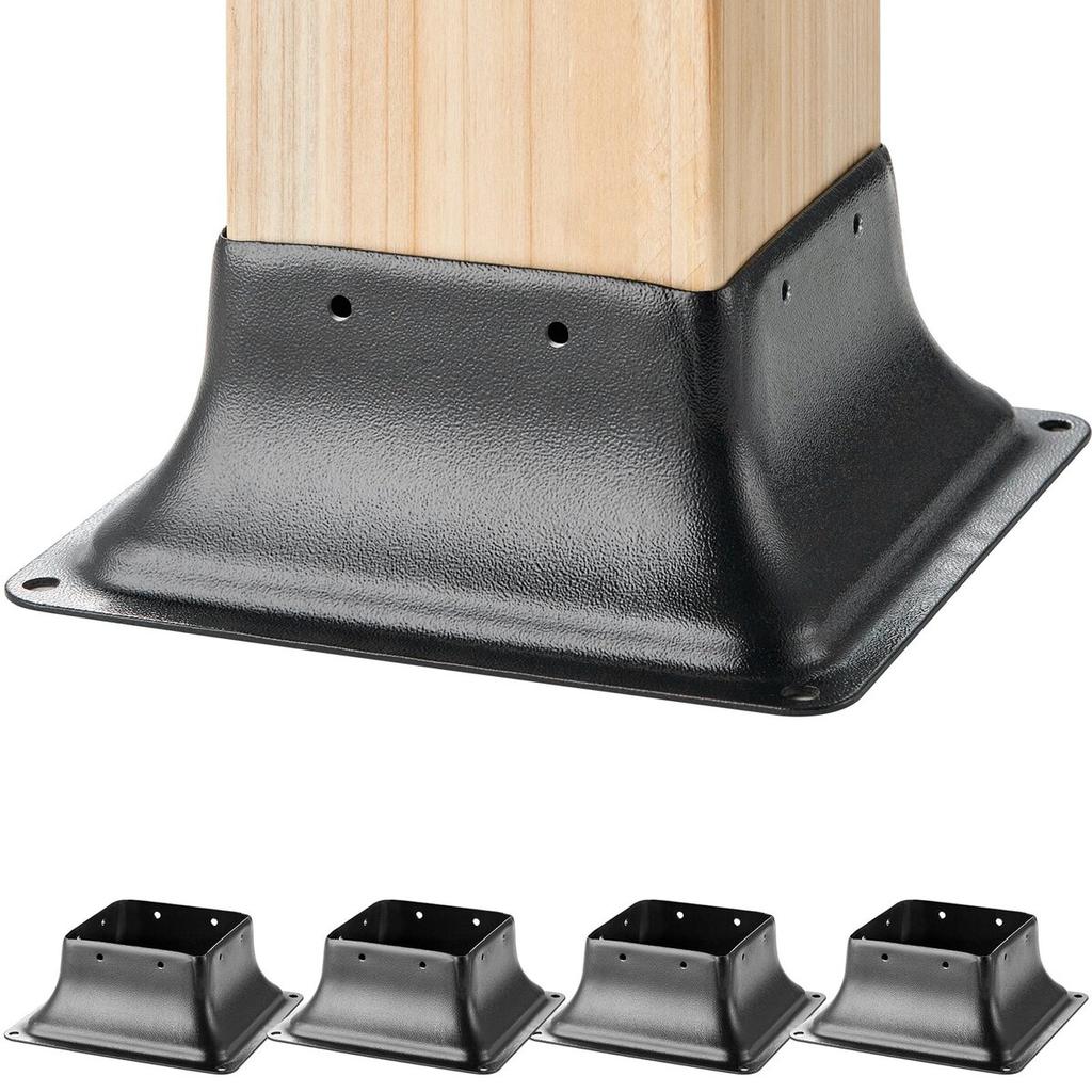 101.6x101.6mm Post Base 4Pcs, Internal 91x91mm Heavy Duty Powder-Coated Steel Post Bracket Fit for Standard Wood Post Anchor, Decking Post Base for