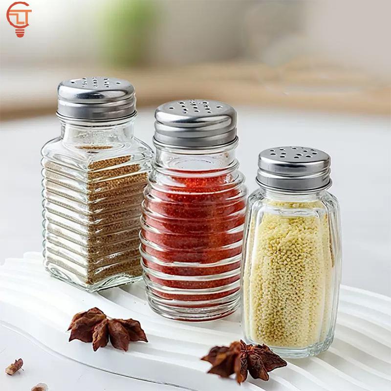Kitchen Glass Salt Jar with Lid 2pcs Spice Container for Pepper Airtight Seasoning Bottles Storage for Home Cooking