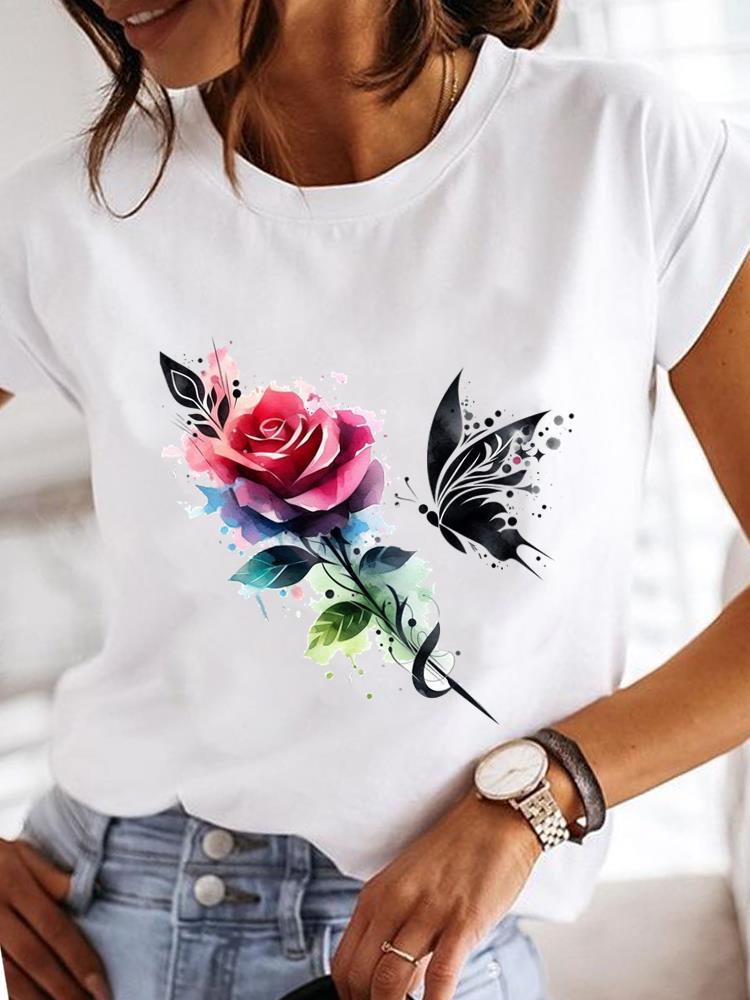 (Asian Size)  Clothing T Shirt sweet plant cute Fashion Tee Print Lady Women Casual Top Short Sleeve Female Graphic T-shirts