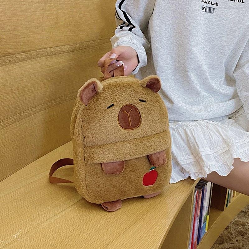1Pc Kawaii Capybara Plush Backpack For Women Versatile Cartoon Funny Capibala Crossbody Bag Large Capacity Tote Bag