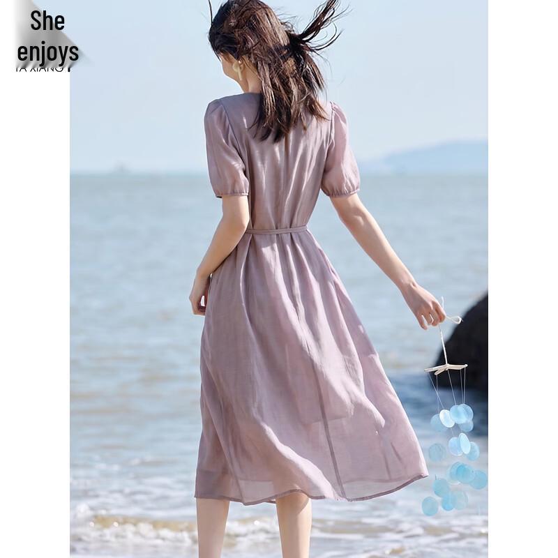 Women's Lyocell French Pleated Beaded Mid-Length Dress