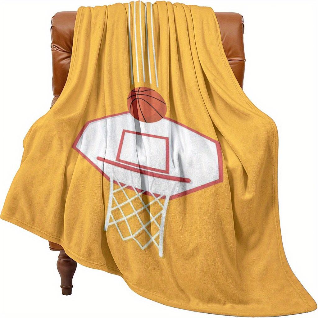 1pc Basketball Hoop Print Flannel Throw Blanket – Sporty Gift for Fans, Home Office Sofa Car Nap