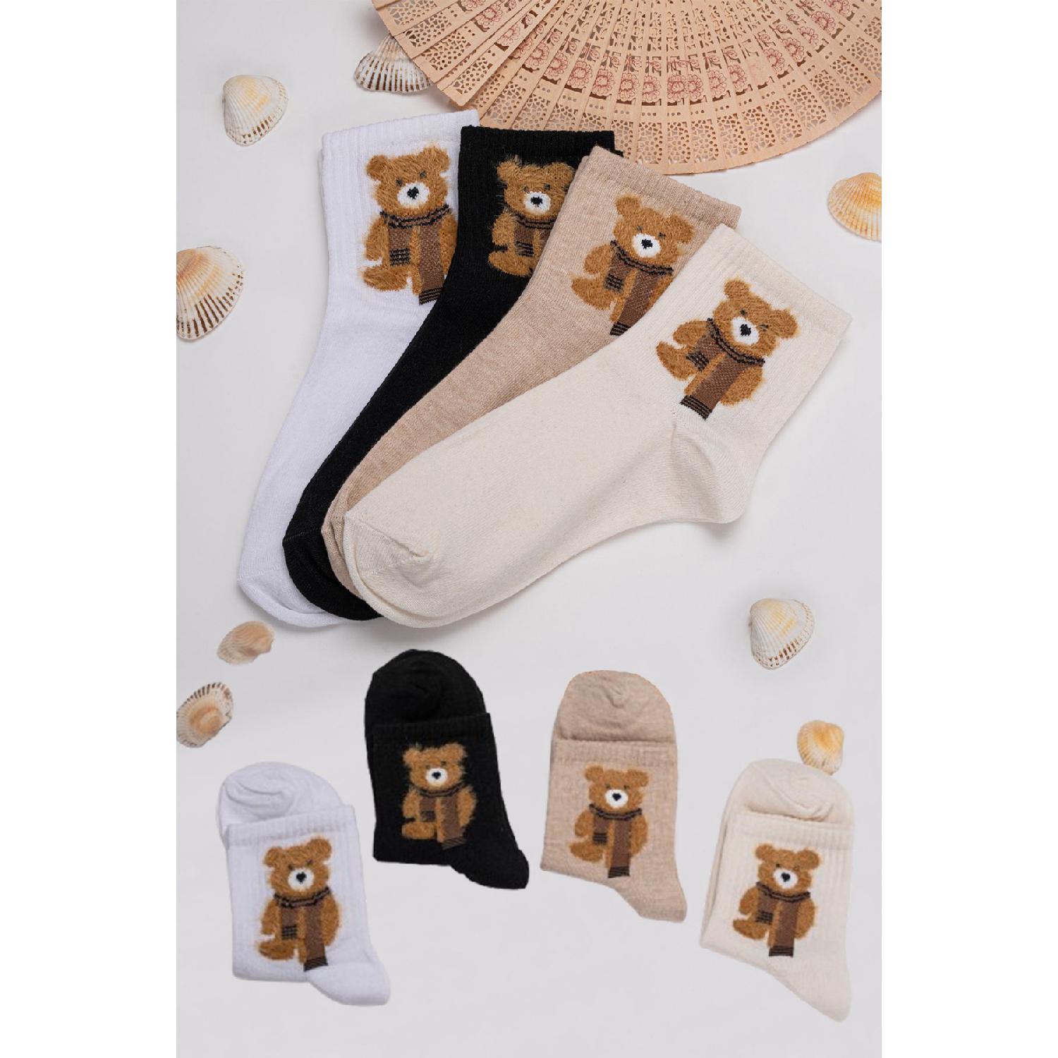 

4 Pack Furry Teddy Bear Patterned Socks 36 - 40 чистий