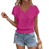 Women's Fashion V-neck Solid Color Hollow Short Sleeve Top T-shirt Summer