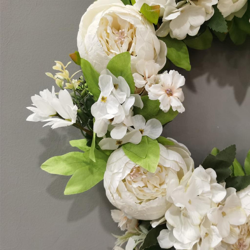 Artificial Peony Flower Wreath Faux Floral Door Wreath for Front Door Wedding Wall Home Decor White