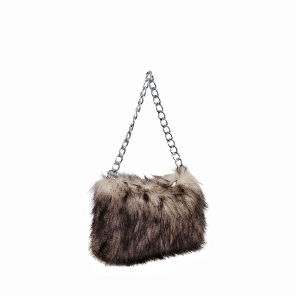 New Faux Fur Underarm Shoulder Bag Chain Strap Leopard Print Baguette Evening Clutch Bag for Women Fashion Trendy Soft Comfortable Multi-Occasion