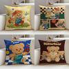 Cute BButter BearS Cushion Cover Breathable and Skinfriendly Linen Pillowcase Square Removable and Washable Cushion