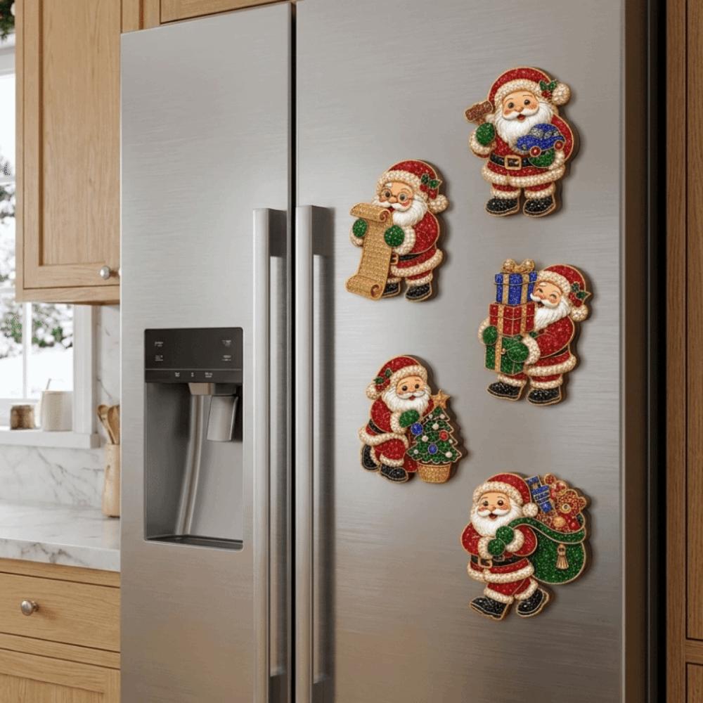 6PCS 3D Santa Claus Diamond Painting Fridge Magnet Full Drill Diamond DIY Rhinestone Art Christmas Diamond Art Magnet Acrylic
