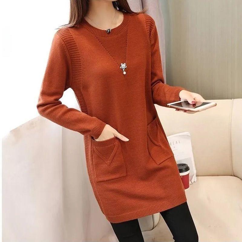 Version Locker sitzendes mittelanges Strick-Basisschicht-Oberteil Damen-Pullover-Pullover Rock Fleecegefüttert Verdickt