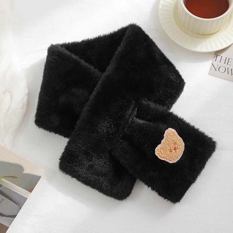 Women's Autumn Winter Cute Bear Plush Faux Mink Fur Scarf - Thick, Warm, Versatile Neck Warmer