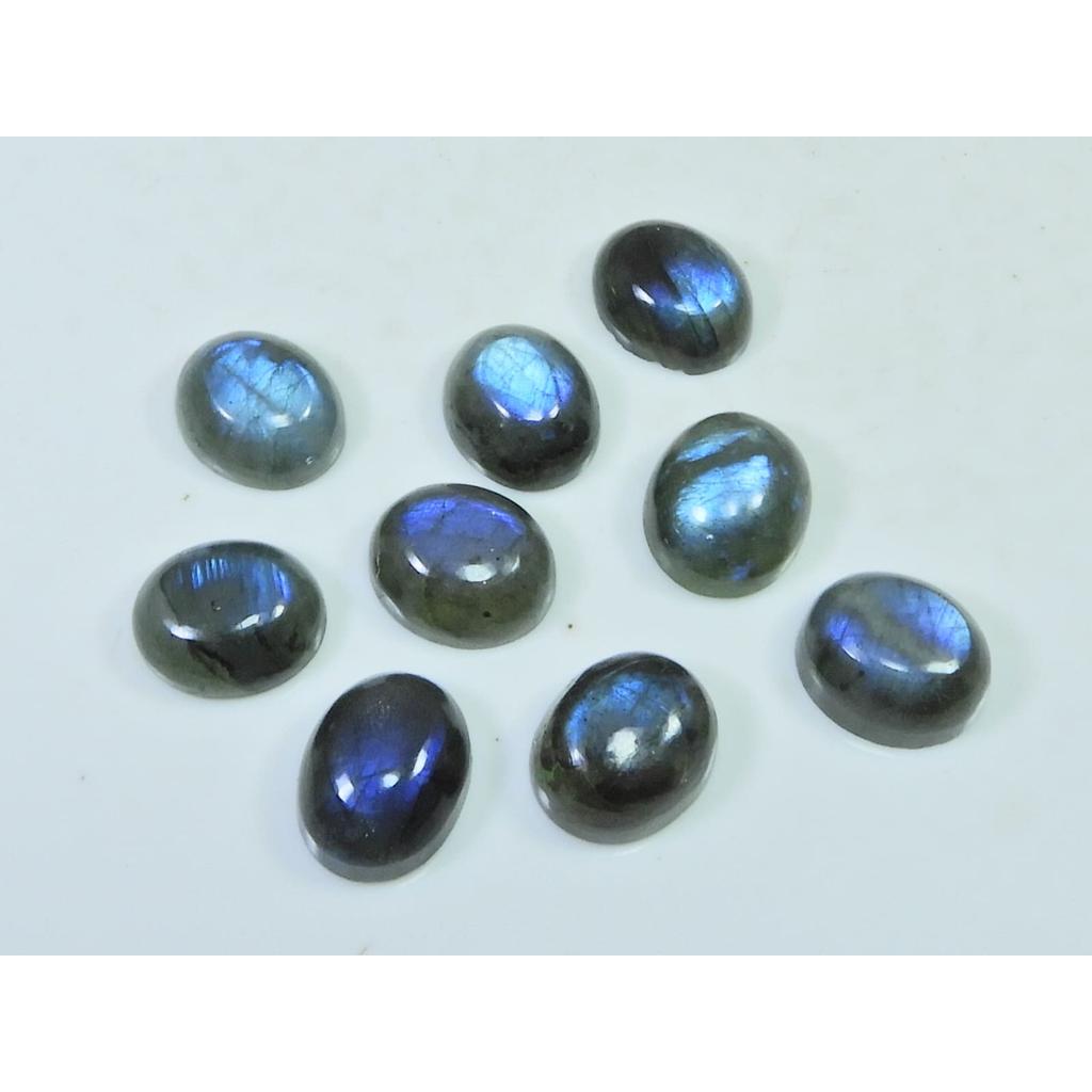 10X12MM Natural Labradorite Blue Fire Oval Cabochon Loose Gemstone 09Pcs Lot C-1050